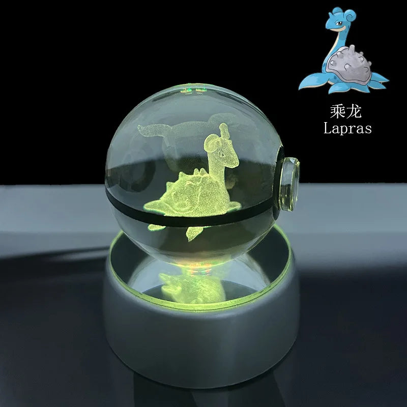 Pokemon Crystal Ball Pikachu Gengar Eevee Mewtwo Lacario Anime Game Pokeball Led Night Light Base Kids Birthday Gift Home Decor