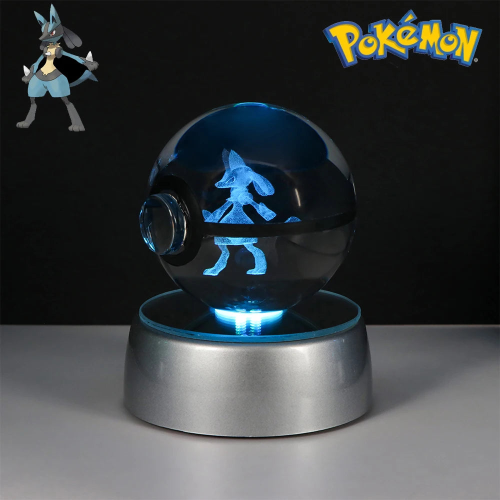 Pokemon Crystal Ball Pikachu Gengar Eevee Mewtwo Lacario Anime Game Pokeball Led Night Light Base Kids Birthday Gift Home Decor