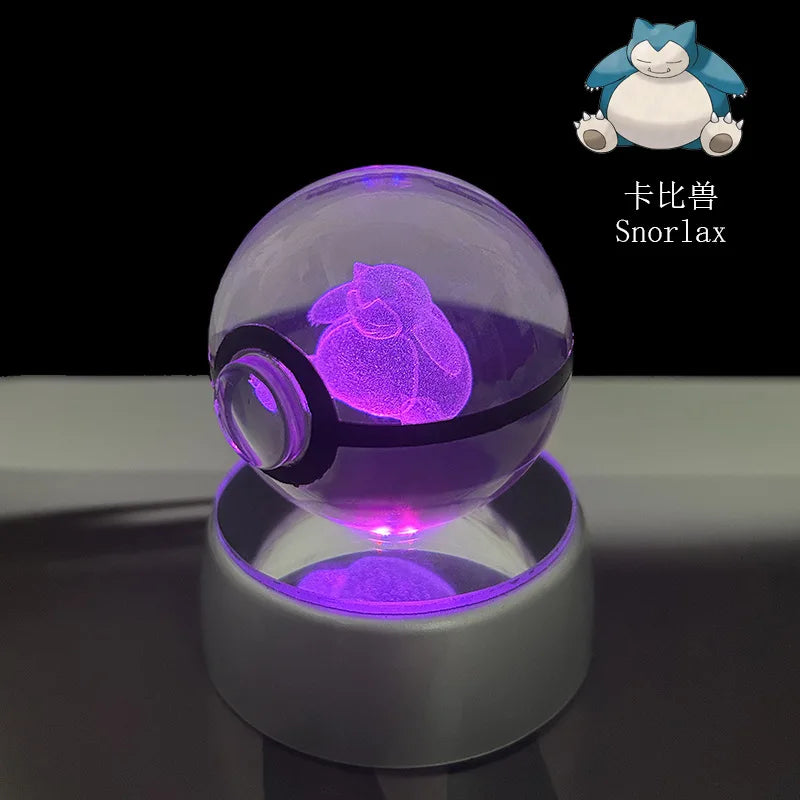 Pokemon Crystal Ball Pikachu Gengar Eevee Mewtwo Lacario Anime Game Pokeball Led Night Light Base Kids Birthday Gift Home Decor