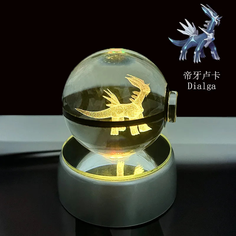 Pokemon Crystal Ball Pikachu Gengar Eevee Mewtwo Lacario Anime Game Pokeball Led Night Light Base Kids Birthday Gift Home Decor