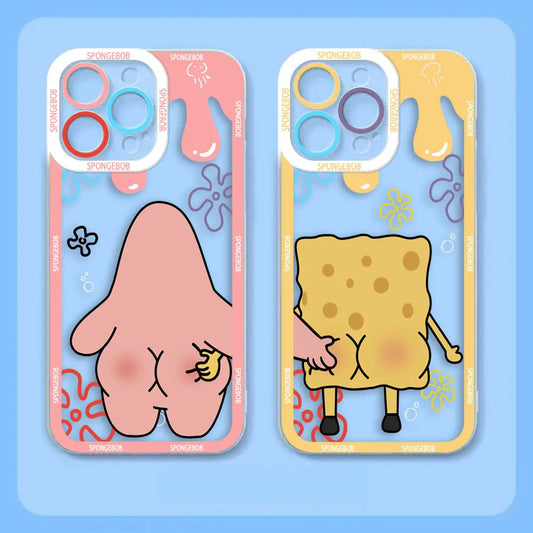 Capa de celular transparente fofa com desenho animado Bob Esponja Patrick Star Angel Eyes para iPhone Apple 15 14 12 13 11 16 8 7 SE Plus X XR XS Max