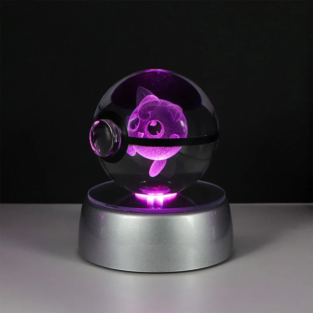 Pokemon Crystal Ball Pikachu Gengar Eevee Mewtwo Lacario Anime Game Pokeball Led Night Light Base Kids Birthday Gift Home Decor