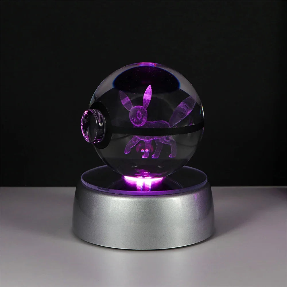 Pokemon Crystal Ball Pikachu Gengar Eevee Mewtwo Lacario Anime Game Pokeball Led Night Light Base Kids Birthday Gift Home Decor