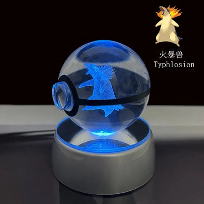 Pokemon Crystal Ball Pikachu Gengar Eevee Mewtwo Lacario Anime Game Pokeball Led Night Light Base Kids Birthday Gift Home Decor