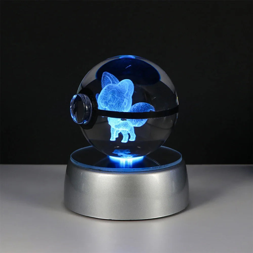 Pokemon Crystal Ball Pikachu Gengar Eevee Mewtwo Lacario Anime Game Pokeball Led Night Light Base Kids Birthday Gift Home Decor