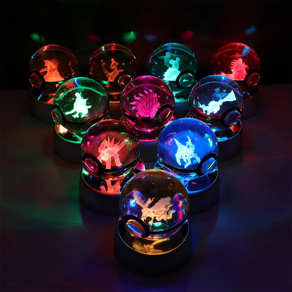 Pokemon Crystal Ball Pikachu Gengar Eevee Mewtwo Lacario Anime Game Pokeball Led Night Light Base Kids Birthday Gift Home Decor