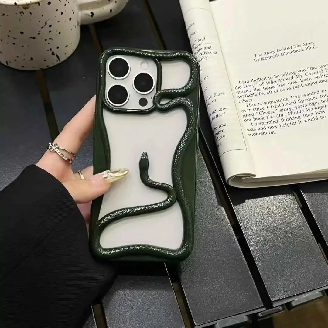 Funda de teléfono de lujo con forma de serpiente en 3D