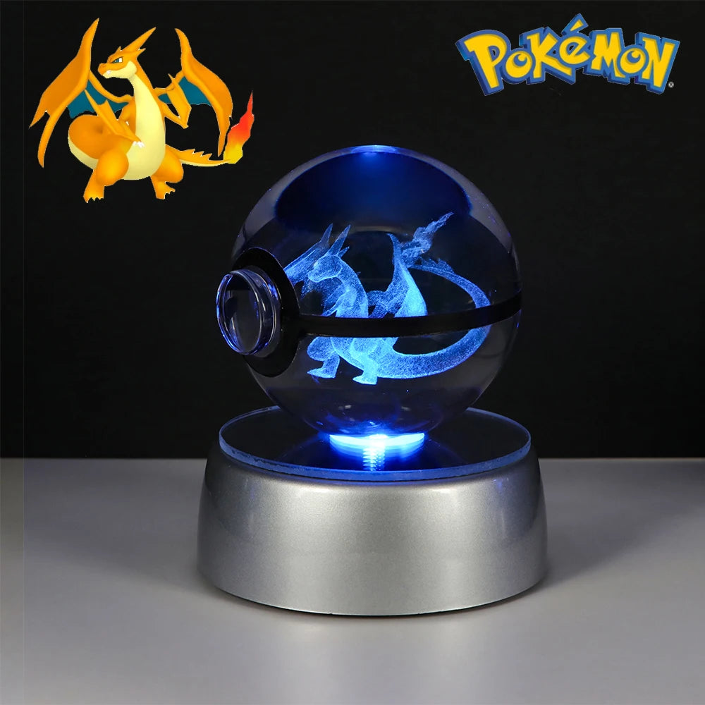 Pokemon Crystal Ball Pikachu Gengar Eevee Mewtwo Lacario Anime Game Pokeball Led Night Light Base Kids Birthday Gift Home Decor