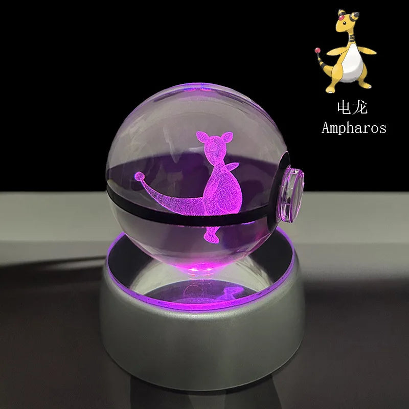 Pokemon Crystal Ball Pikachu Gengar Eevee Mewtwo Lacario Anime Game Pokeball Led Night Light Base Kids Birthday Gift Home Decor