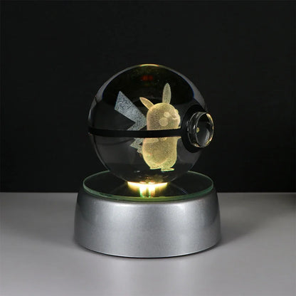 Pokemon Crystal Ball Pikachu Gengar Eevee Mewtwo Lacario Anime Game Pokeball Led Night Light Base Kids Birthday Gift Home Decor