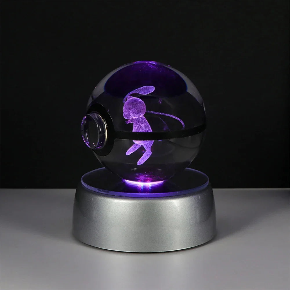 Pokemon Crystal Ball Pikachu Gengar Eevee Mewtwo Lacario Anime Game Pokeball Led Night Light Base Kids Birthday Gift Home Decor